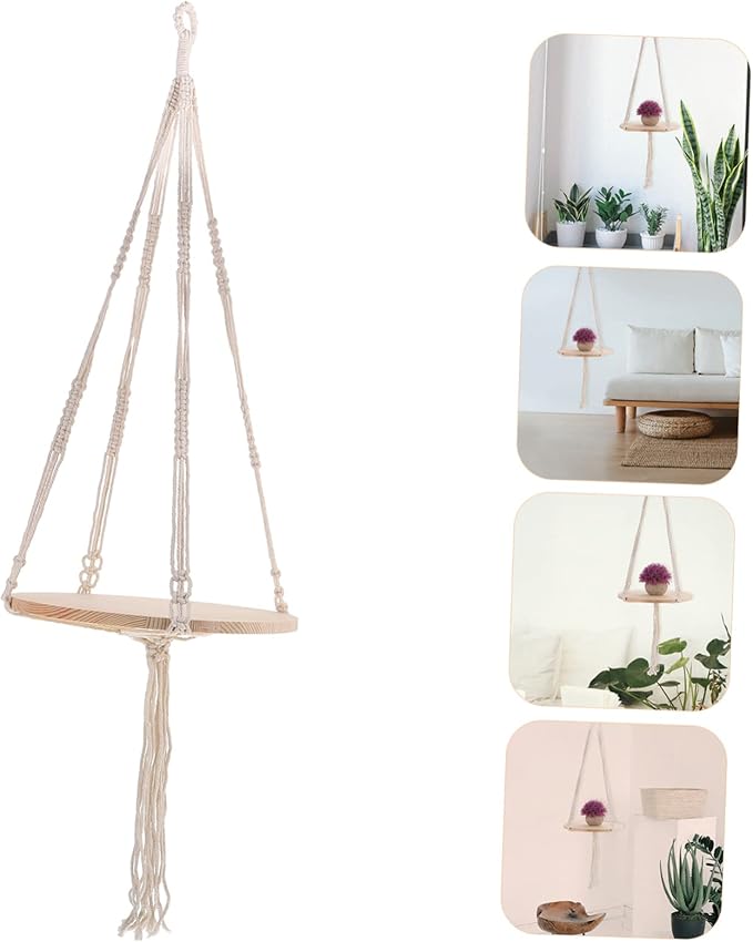 Hanging Woven Flower Basket Holder Natural Macrame Plant Pot Tray for Use for Plants Like and Ferns Decor