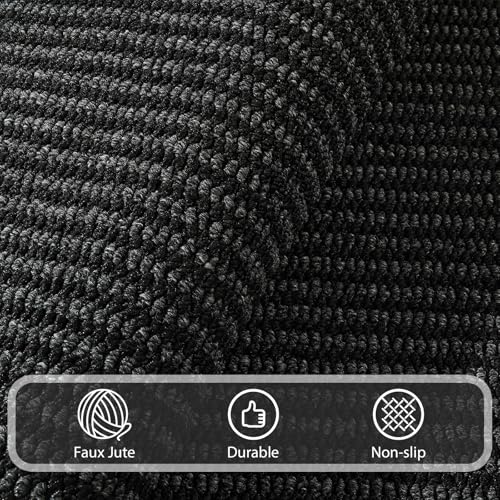 Softlife Hallway Runner Rug 2x6 ft Faux Jute Rugs Washable Entryway Rug Hall Carpet Runner Modern Farmhouse Laundry Kitchen Room Mat Long Carpet for Bathroom, Black - color: Black, size: 2' x 6' (24"x72")
