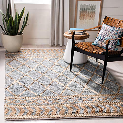 SAFAVIEH Natural Fiber Collection Accent Rug - 3' x 5', Natural & Blue, Handmade Boho Moroccan Trellis Jute, Ideal for High Traffic Areas in Entryway, Living Room, Bedroom (NF955N) - size: 3' x 5' (Rectangular)