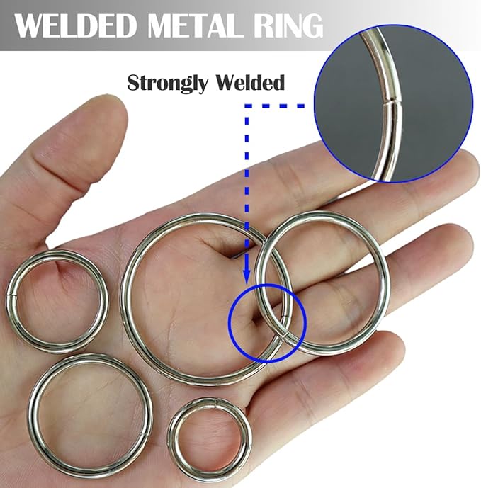 Ewparts Metal O Rings Assortment Multi Size Metal Rings for Crafts 50 Pack 3mm Thick Welded Heavy Duty Macrame O-Ring for Sewing,Dog Leash,Dog Collor,Macrame Plant Hanger,Crafting,Jewellry Making