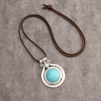 Leather Necklace for Women Long Boho Pendant Hippie Choker Necklace Bohemian Layered Leather Rope Wooden Jewelry Gifts - style: Leather Turquoise Necklace