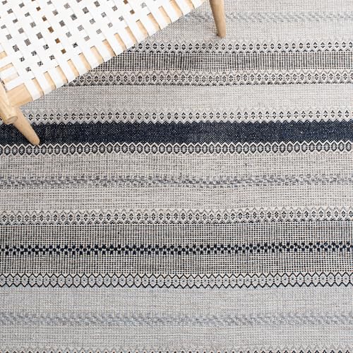 SAFAVIEH Montauk Collection Runner Rug - 2'3" x 9', Grey & Black, Handmade Flat Weave Boho Stripe Cotton, Ideal for High Traffic Areas in Living Room, Bedroom (MTK851H) - color: Grey/Black, size: 2'3" x 9' (Runner)