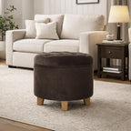 Homepop Home Decor | Upholstered Round Velvet Tufted Foot Rest Ottoman | Ottoman with Storage for Living Room & Bedroom | Decorative Home Furniture, Brown Velvet