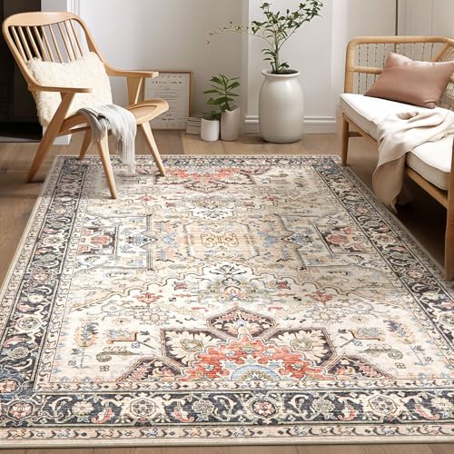 Area Rug for Living Room - 7x9 Soft Washable Oriental Vintage Floral Distressed Large Carpet - Fade Stain Resistant Non Slip Rugs for Bedroom Dining Room Nursery Dorm Office Home Decor - Multi - color: Multi Color, size: 7' x 9' (Rectangular)