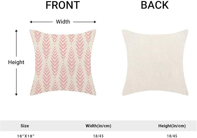 BETGINY Boho Pillow Covers 18 x 18 Inch Pack of 2, Pink Bohemian Ethnic Herringbone Pattern Decorative Throw Pillow Covers Vintage Linen Farmhouse Outdoor Pillowcase for Bedroom Home Sofa Decor