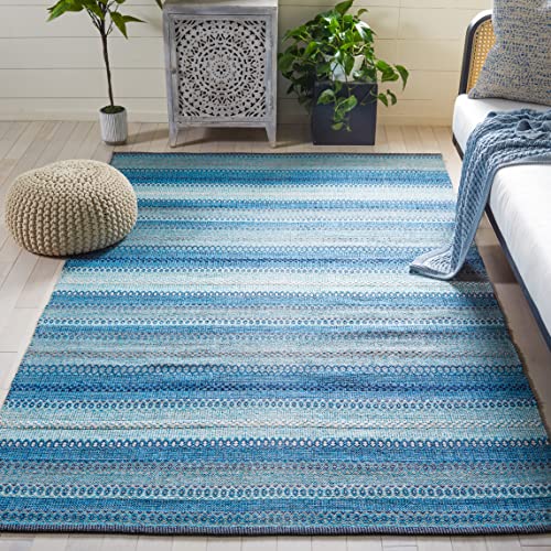 SAFAVIEH Montauk Collection Accent Rug - 3' x 5', Grey & Blue, Handmade Flat Weave Boho Stripe Cotton, Ideal for High Traffic Areas in Entryway, Living Room, Bedroom (MTK851G) - color: Grey/Blue, size: 3' x 5' (Rectangular)