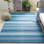 SAFAVIEH Montauk Collection Accent Rug - 3' x 5', Grey & Blue, Handmade Flat Weave Boho Stripe Cotton, Ideal for High Traffic Areas in Entryway, Living Room, Bedroom (MTK851G) - color: Grey/Blue, size: 3' x 5' (Rectangular)