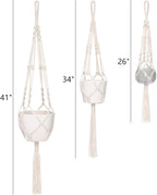Mkono 3 Pack Macrame Plant Hangers, Different Sizes Hanging Planters Indoor Basket Decorative Flower Pots Holder Stand Boho Home Decor, Ivory