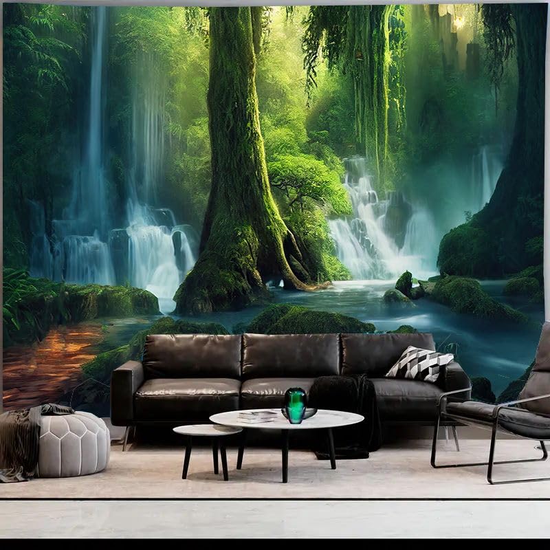 FENDROM Waterfall Jungle Tapestry, Nature Primary Forest Landscape Art Decor for Bedroom Living Room Office Home Mystical Wonderland Scenery Decoration - color: Jungle, size: 79"L x 59"W