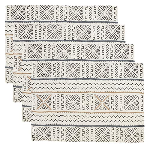 White African Mud Cloth Inspired Dinner Placemat, 14" X 20" Rectangular (4 Piece), 100% Cotton - size: Placemat