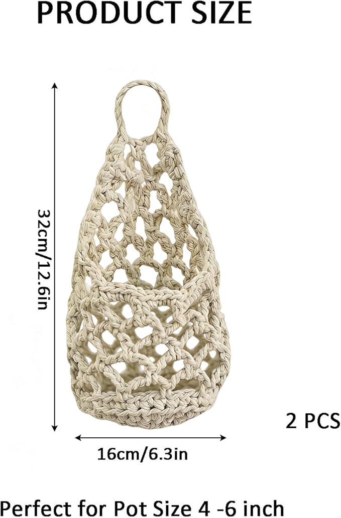 Macrame Plant Hanger Set of 2, Boho Wall Hanging Planter for Up to 6 Inch Pots - Handwoven Cotton Rope Wall Decor with S-Hooks for Indoor Plants in Living Room, Bedroom & Office