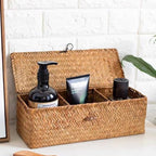 Seagrass Storage Basket for Bathroom - Wicker Toilet Tank Basket with Lid - Woven Narrow Organizer (16.5" x 5.5" x 5.5")