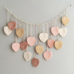 M MANUAL Macrame Leaves Wall Hanging 47.3x29.5Inch Large Chic Feather Boho Macrame Wall Decor Leaf Hanging Photo Display Handmade Woven Wall Art 16pcs Leaf Tapestry - Pink