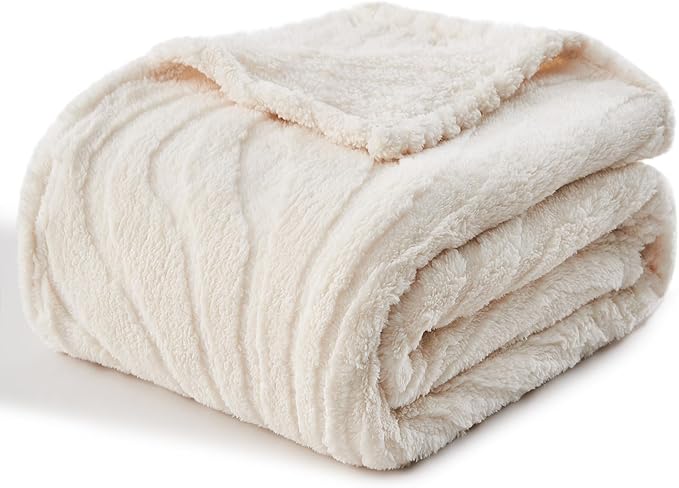 lifein Throw Blanket for Couch-Cream Wave Boho Throw Blanket, Soft Fleece Plush Lightweight Blankets&Throws for Woman, Fuzzy Decorative Blankets for Livingroom Bed Sofa Chair(50x60in,Cream)