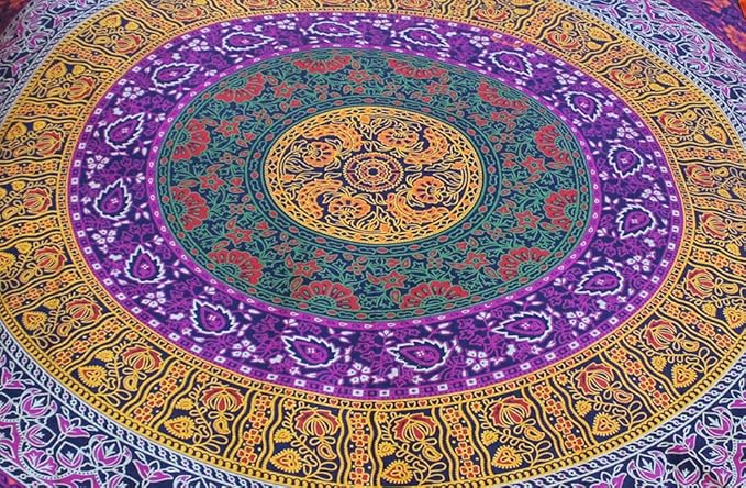 CRAFT KALA Mandala Floor Pillow Cushion Cover Seating Throw Cover Hippie Decorative Bohemian Ottoman Poufs Pom Pom Pillow Cases Boho Indian Cotton Living Room Yoga Home Décor 35" Square, Multi 6 Kaam