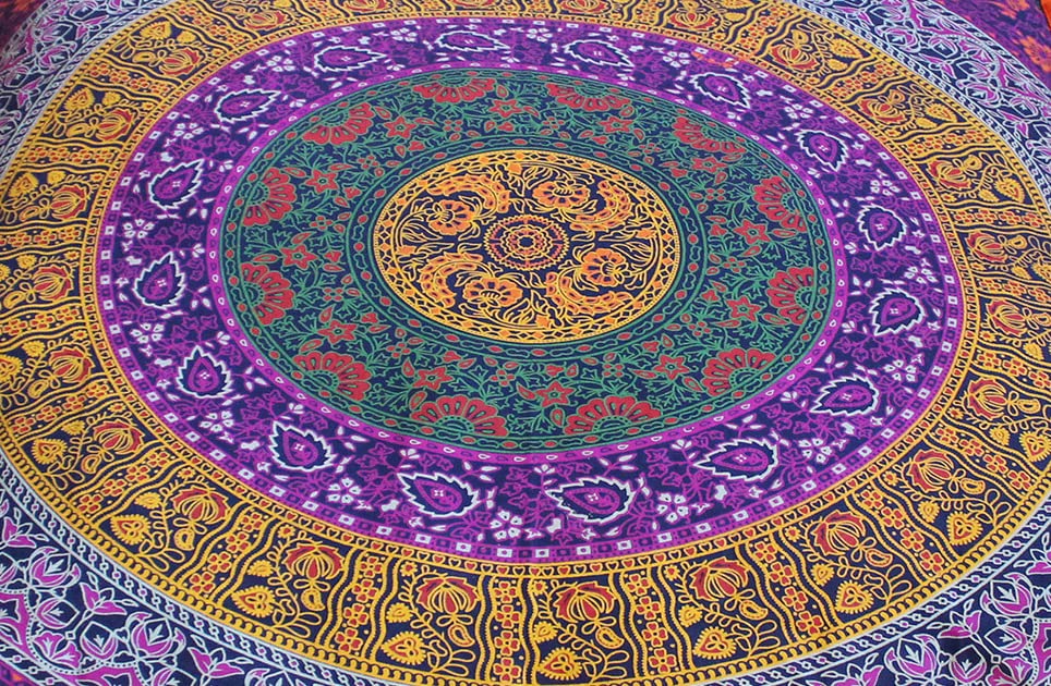CRAFT KALA Mandala Floor Pillow Cushion Cover Seating Throw Cover Hippie Decorative Bohemian Ottoman Poufs Pom Pom Pillow Cases Boho Indian Cotton Living Room Yoga Home Décor (24" Square Multi 6 Kaam) - color: Multi 6 Kaam, size: 24" x 24" (Pack of 1)