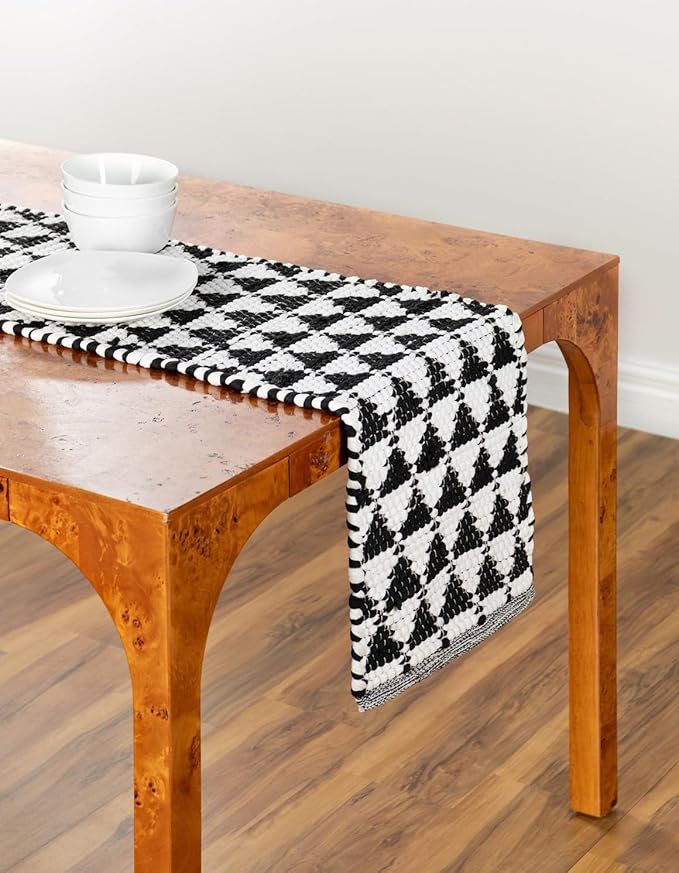 Unique Loom Chindi Jute Collection Area Rug (1' 2" x 8' Table Runner, White Black)