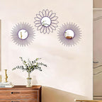 3 Pack Metal Mirrors for Wall Sunburst Wall Mirrors Home Décor Decorative Hanging Wall Art for Living Room Bedroom Entryway (Purple, Flower+Sunburst)