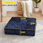 Floor Pillow Large Square Tufted Decorative Cushion 20" x 20" Faux Velvet Fabric Ultra Thick Fill for Kids and Adults, 1 Pack, Navy
