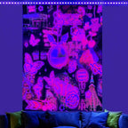 Pink Neon Tapestry for Bedroom Aesthetic Blacklight Tapestry UV Reactive Glow in the Dark Black Light Posters Ceiling Tapestries Wall Hanging Fabric Wall Hanging Tapestries for Living Room Decor 51x59
