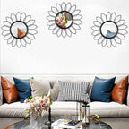 3 Pack Metal Mirrors for Wall Sunburst Wall Mirrors Home Décor Decorative Hanging Wall Art for Living Room Bedroom Entryway (Black, Flowers)