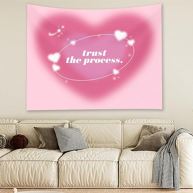 Boqin Pink Aura Tapestry - Cute Aesthetic Tapestries for Girl Bedroom, Pink Heart Tapestry Wall Hanging for Home College Dorm Living Room, Girls Room Art Tapestries - 60 x 50 Inch