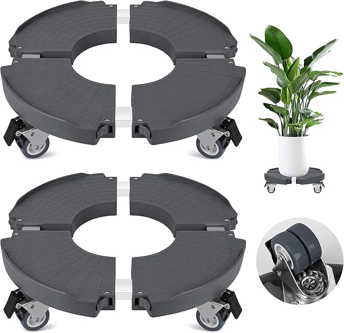 ToLanbbt 2P Plant Caddy Stand with 360° Wheels Adjustable 15-22 Inch Rolling Plant Stand Heavy Duty Large Plant Cart Dolly with Casters 440lbs Capacity for Large Planter, Garden Pot, Flower Pot, Gray