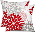 Red and Pink Grey Floral Pillow Covers 18x18 Set of 2 Outdoor Waterproof Decorative Throw Pillows valentines Pillow covers Polyester Cushion Case Decor for Couch Patio Funiture Garden Porch 01X18