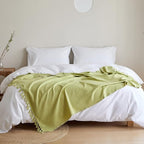 Simple&Opulence Boho Linen Throw Blanket for Bed, Couch, 50”x70” Pre-Washed Fringed Vintage Decorative Woven Blanket with Tassels, Breathable Durable Cozy Farmhouse Decor for All Seasons(Lime Green)