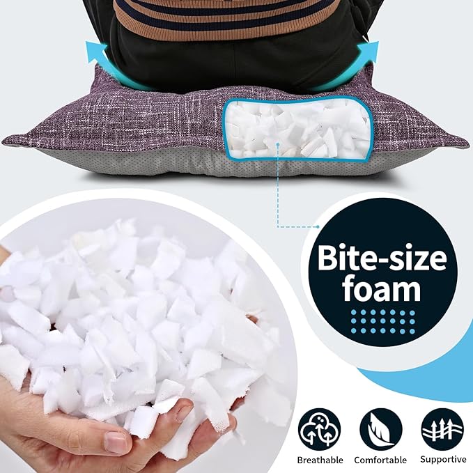 SINSOSSO Large Floor Pillow 22", Thickened Bite-Size Memory Foam Square Non-Slip Cushion for Office Back Support/Indoor Yoga/Chair Seat, Fashionable Color-Blocked Fabric & Washable, Purple, 1 PCS