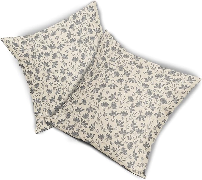 Grey Floral Pillow Covers 20x20 Set of 2 Vintage Rustic Old Style Cute Small Flower Gray Cream Print Decorative Outdoor Pillowcases Farmhouse Throw Cushion Case Decor for Couch Sofa Bed