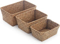 DOKOT Small Woven Wicker Open Storage, Rectangular Handmade Seagrass Baskets for Home, Bathroom Organization（Set of 3）