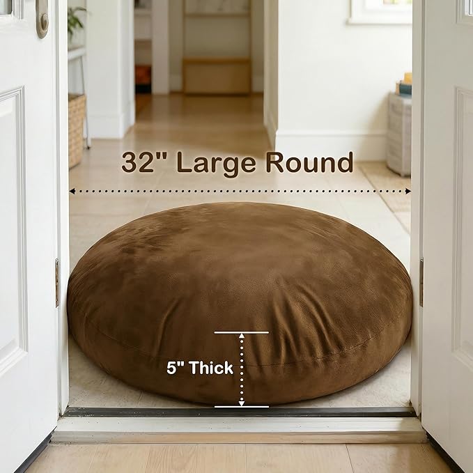 Codi Meditation Cushions Set of 2 – Large Round Floor Pillows for Adults with Removable Washable Cover, Soft and Supportive Floor Cushion for Yoga, Seating and Dog Bed, 32 inch - Coffee