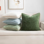 Decorative Green Throw Pillow Covers Pack of 2, 18x18 in Chenille Soft Pillow Covers with Stitched Edge, Farmhouse Neutral Euro Decorative Pillows for Bed Couch Sofa Home Decor