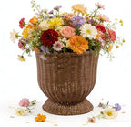 12 Inch Hand Woven Rattan Planter Pot with Stand - Large Decorative Basket for Indoor Plants, Flowers, and Storage - Boho Home Decor for Living Room, Patio, and Entryway (Khaki)