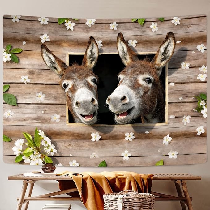 Viajar Funny Donkey Tapestry Wall Hanging, Funny Farm Country Animal Rustic Farmhouse Decor Tapestries Hippie Tapestry Wall Hanging Home Decor Dorm Livingroom Bedroom Wall Blanket, 71x60 Inches