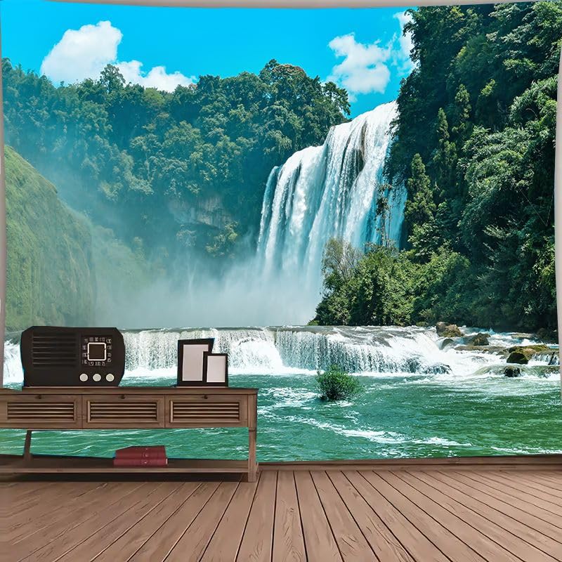 FENDROM Green Tree Forest Tapestry Waterfall Wall Hanging Nature Landscape Scenic Stone River Tapestries for Living Room Bedroom Dorm Home Decor - color: Y02, size: 59"L x 51"W