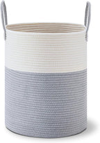 VIPOSCO Large Laundry Hamper, Tall Woven Rope Storage Basket for Blanket, Toys, Dirty Clothes in Living Room, Bathroom, Bedroom - 53L Grey & White