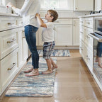 KIMODE Kitchen Mats for Floor Anti Fatigue, 17"x47"+17"x29" Farmhouse Kitchen Rugs Sets of 2, Padded Kitchen Floor Mats, Comfort Standing Mats for Sink Laundry Office Desk Dark Blue Grey