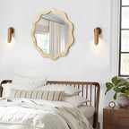 ULIKE Rattan Wicker Mirror for Bathroom, 30 Inch Boho Woven Decorative for Wall, Rustic Farmhouse Vanity Mirror, Geometric Scalloped Rattan Mirrors for Living Room Entryway Bathroom Bedroom