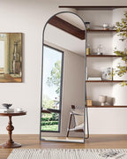 Antok 65" x22” Arched Full Length Floor Mirror, Black Aluminum Frame, Free Standing/Wall Mount/Leaning for Bedroom, Living Room, Dressing Room