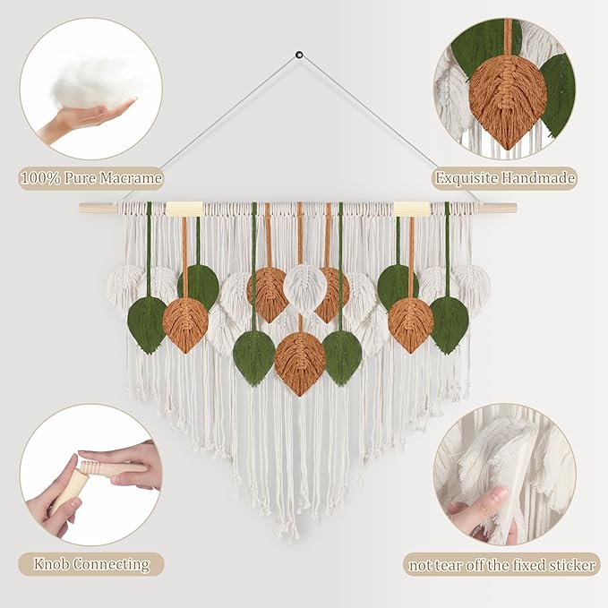 lokeisna Macrame Wall Hanging Tapestry, Room Decor Wall Art, Boho Wall Decor Tapestry for Bedroom above Bed Wall Decor Living Room, Macrame Wall Fashional Gift, 39" x 26" Red Green