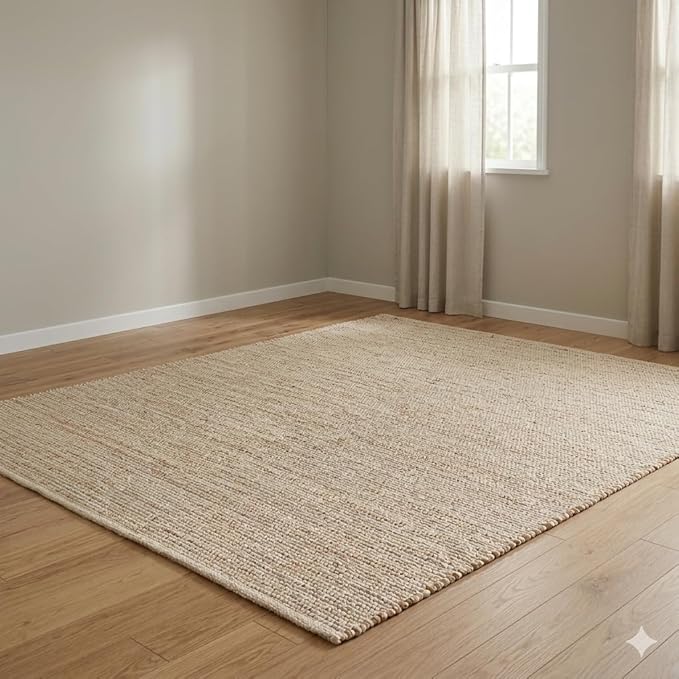 Jute Cotton Hand Woven Natural Farmhouse Area Rug for Living Room Bedroom Kitchen Hallway Entryway- Rustic Vintage Bohemian Decor - (5' x 8' Cotton Jute)