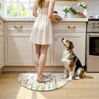 KIMODE Anti Fatigue Mat for Kitchen Floor, 18"x28" Half Circle Memory Foam Kitchen Floor Mats Cushioned Non Slip, Comfort Standing Mats, Boho White Kitchen Rug for Sink Laundry Office Desk