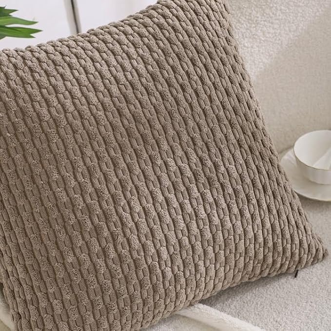 VAKADO Couch Throw Pillow Covers Decorative 16x16 Set of 4 Boho Rustic Corduroy Cushion Case Farmhouse Decor Square for Home Living Room Bed Sofa,Tan