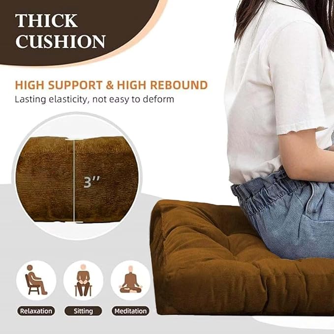 18x18in Floor Pillows Set Square Chair Cushion Pad for Sitting Tufted Corduroy Seat Cushions for Living Room Balconies Office Dark Grey