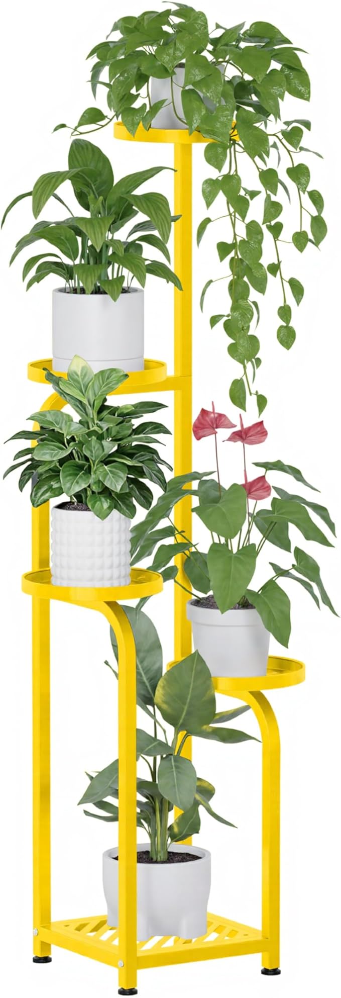TOSKING 5 Tier Tall Plant Stand Indoor Outdoor,Anti-Tip Plant Stand indoor, Wide Base for Pots, Child and Pet Friendly,Heavy Duty Corner Shelf for Plants & Decor, Space Saving ,Tiered Metal Flower Pot Stand for Balcony, Garden, Living Room, Patio (Yell...