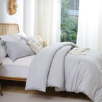 ROSGONIA Gray Comforter Set Queen, 3pcs(1 Boho Light Grey Comforter & 2 Pillowcases) All Season Soft Bedding Lightweight Bedspread Blanket Quilt