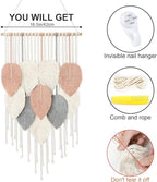 Alynsehom Macrame Wall Hanging, Boho Woven Tapestry, Chic Modern Bohemian Handmade Leaf Feather Wall Art Home Decor for Apartment Dorm Living Room Bedroom Nursery Backdrop(16.5" W X 29.5" L)