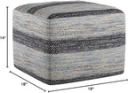 SIMPLIHOME Clay Square Pouf - 18 inch Wide Upholstered Cotton Ottoman in Patterned Blue Melange, Boho Footstool, Decorative Cube Pouf or Extra Seating for Living Room or Bedroom, Assembled